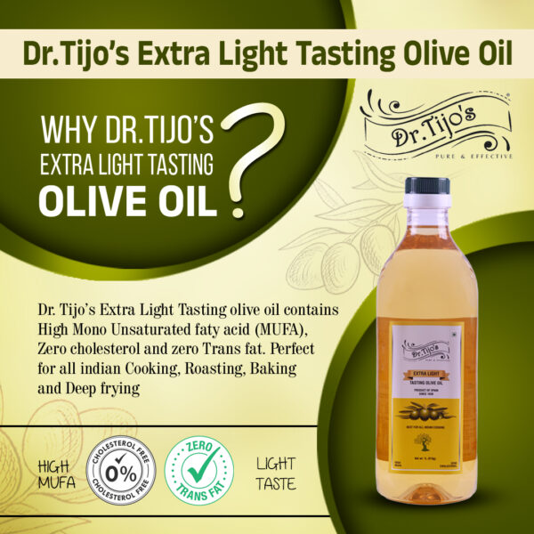 Dr.Tijo's Extra Light Olive Oil - Ideal for All Indian cooking  - Suitable for Deep Frying - Imported from SPAIN  - 1L Bottle