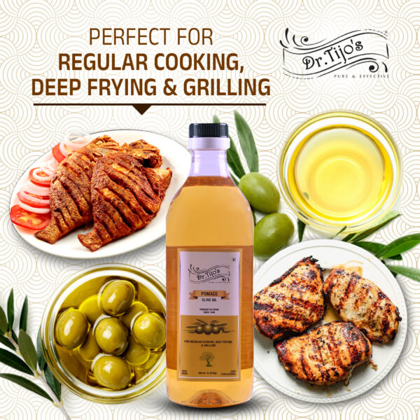 Dr.Tijo's Pomace Olive Oil  - Ideal for Regular cooking, Deep Frying and Grilling  - Imported from SPAIN - 1L Bottle