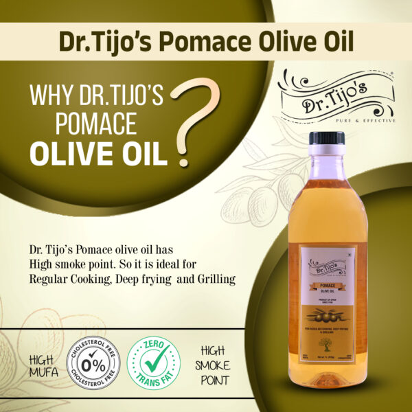 Dr.Tijo's Pomace Olive Oil  - Ideal for Regular cooking, Deep Frying and Grilling  - Imported from SPAIN - 1L Bottle