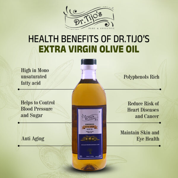 Dr.Tijo's Extra Virgin Olive Oil - First Cold Pressed and 100% Natural - Perfect for Salad,Marinade,Paratha,Dips - Imported from SPAIN - 1 L Bottle