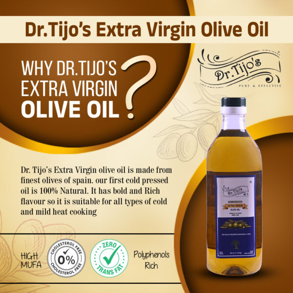 Dr.Tijo's Extra Virgin Olive Oil - First Cold Pressed and 100% Natural - Perfect for Salad,Marinade,Paratha,Dips - Imported from SPAIN - 1 L Bottle