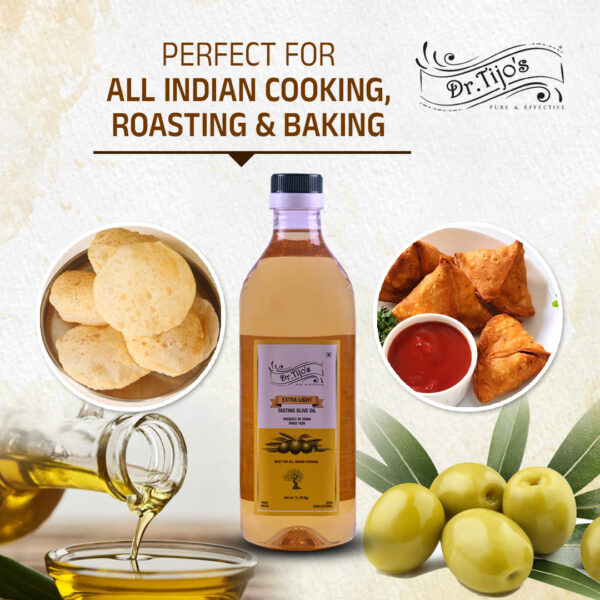 Dr.Tijo's Extra Light Olive Oil - Ideal for All Indian cooking  - Suitable for Deep Frying - Imported from SPAIN  - 1L Bottle